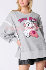 Halloween Cartoon Ghost Sequin Loose Casual Sweatshirt