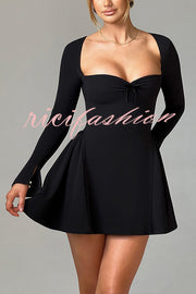 Paris Dream Sweetheart Knotted Neck Long Sleeve Stretch Mini Dress