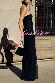 Sexy Slightly Translucent Sequined Off-shoulder Slim Fit Fishtail Maxi Dress