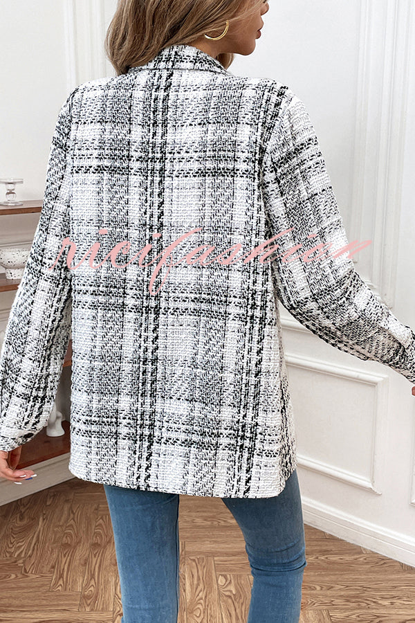 Start The Day Plaid Lapel Button Long Sleeve Pocketed Casual Coat