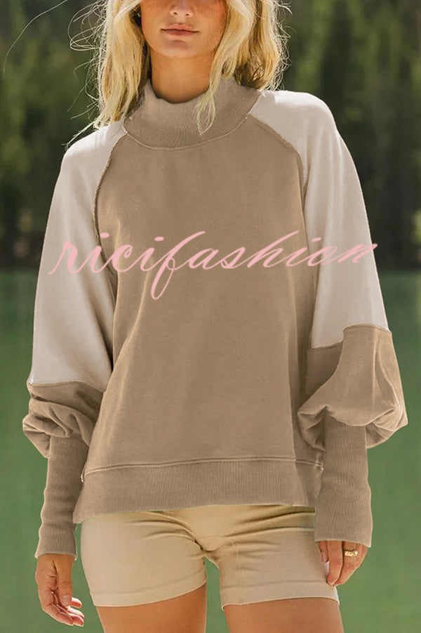 Fashionable Contrast Color Stitching Long Sleeve Loose Sweatshirt