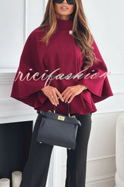 Elegant Moment Woolen Button Turtleneck Belted Oversized Cape