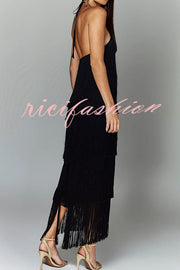 Sexy Halterneck Backless Elegant Fringe Maxi Dress