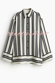 Lifetime of Happiness Striped Long Sleeve Loose Shirt and Elastic Waist Pocket Pants Set