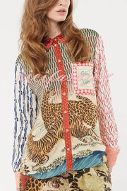 Tropical Jungle Tiger Unique Print Long Sleeve Loose Shirt and Elastic Waist Pants Set