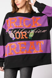 Halloween Letter Sequined Color Block Loose Casual Sweatshirt