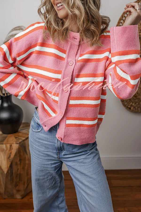 Colorblock Striped Knitted Long-sleeve Cardigan