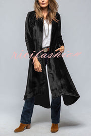 Vintage Velvet Long Loose Pocket Slit Coat