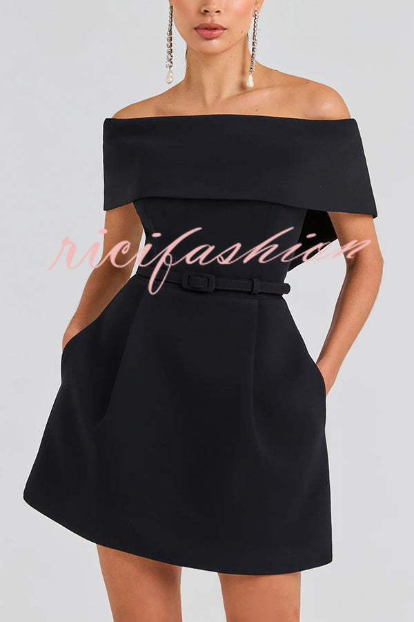 Elegant Evening Lapel Bandeau Removable Belt Pocketed Mini Dress