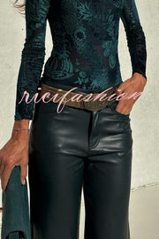 Stylish Faux Leather Pocketed Straight Stretch Pants