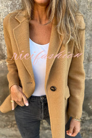 Daytime Perfection Faux Wool Lapel Button Relaxed Blazer