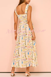 Country Cutie Unique Print Square Neck Wide Strap Maxi Dress