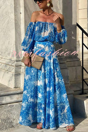 Bali Breeze Floral Off Shoulder Elastic Waist Vacation Maxi Dress