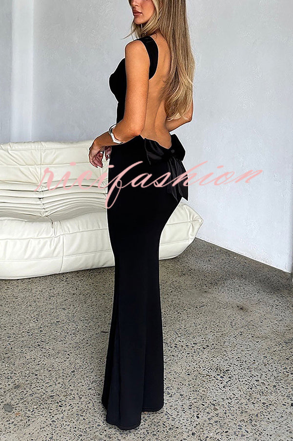 Sexy Backless Stitching Bow Slim Maxi Dress