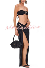 Matching The Beach Oyster Metal Decor High Slit Stretch Maxi Skirt