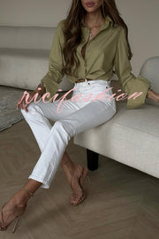 All for You Button Up Long Slit Sleeve Relaxed Blouse