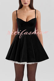 Year-end Dance Velvet Tulle Patchwork Sweetheart Neck Slip Mini Dress