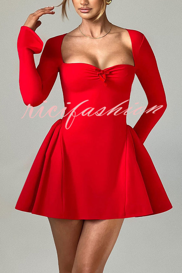 Paris Dream Sweetheart Knotted Neck Long Sleeve Stretch Mini Dress