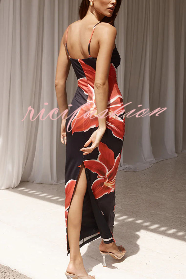 Definitely Memorable Abstract Floral Print Slip Stretch Maxi Dress