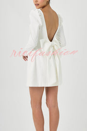 Gift for You Puff Shoulder Long Sleeve Back Bow Detail Mini Dress