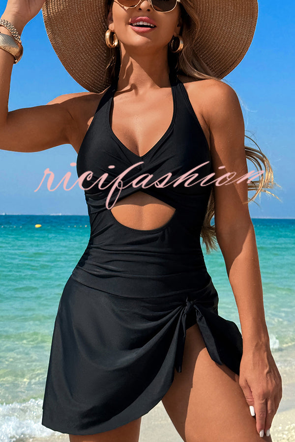 Fashionable Halterneck Waist Hollow Stretch One-piece Swimsuit