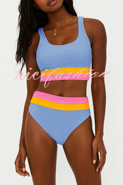 Zephyra Ribbed Color Block Tank High Rise Stretch Bikini Swimsuit