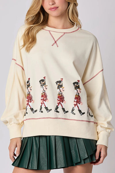 Christmas Soldier Sequined Long Sleeve Casual Sweatshirt