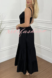 Solid Color Sleeveless Pleated Back Waist-baring Maxi Dress