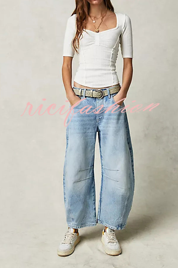 Rina Denim Mid-Rise Pocket Tapered Hem Barrel Jeans