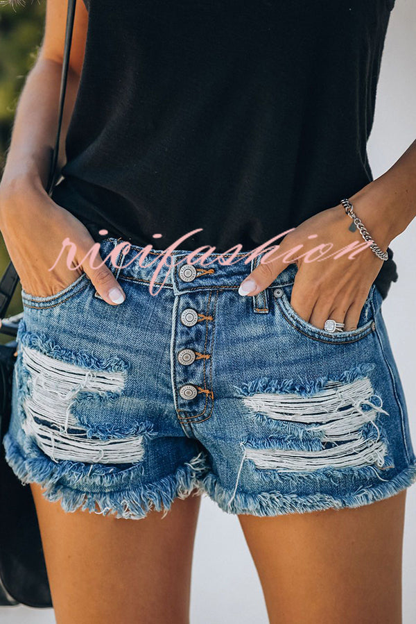 Independence Day American Flag Print Bottom Tassel Denim Pocket Shorts