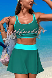 Fashion Contrast Color Stretch Sports Two-piece Bikini Swimsuit